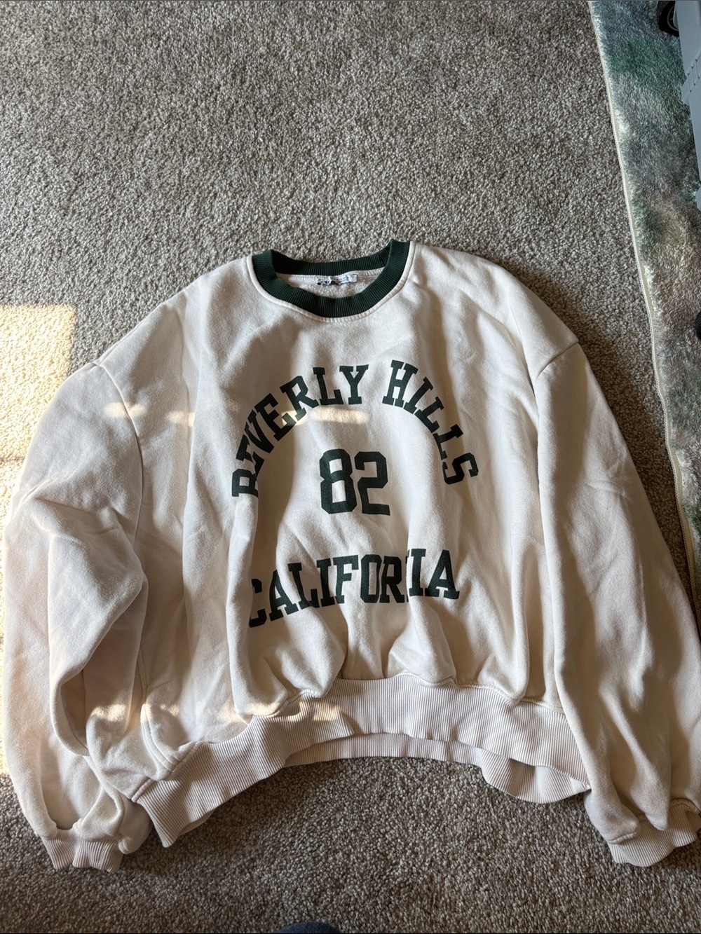 ZARA Beverly Hills California 82 Crewneck Sweatshirt - White/Green